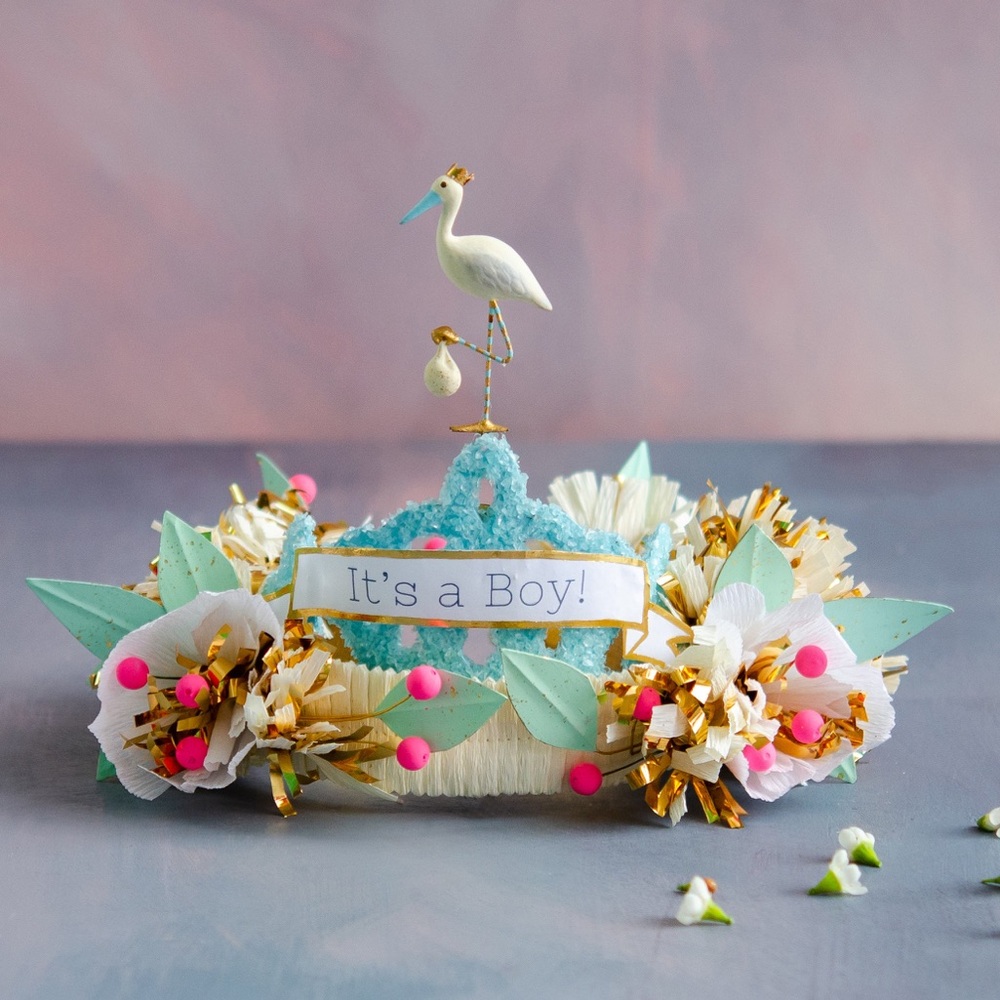 Glitterville Stork “It’s a Boy” Crown/Tiara Cake Topper